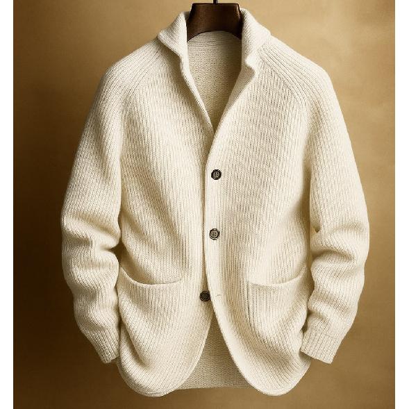 Men's Autumn Gentleman Knit Cardigan, 3-Button Shawl Collar Knitted Sweater Coat