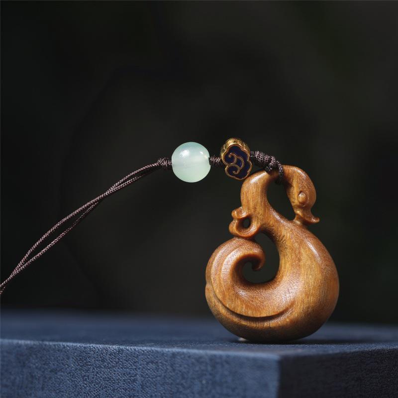 Green Sandalwood Rosewood Swan Pendant Keychain Charm