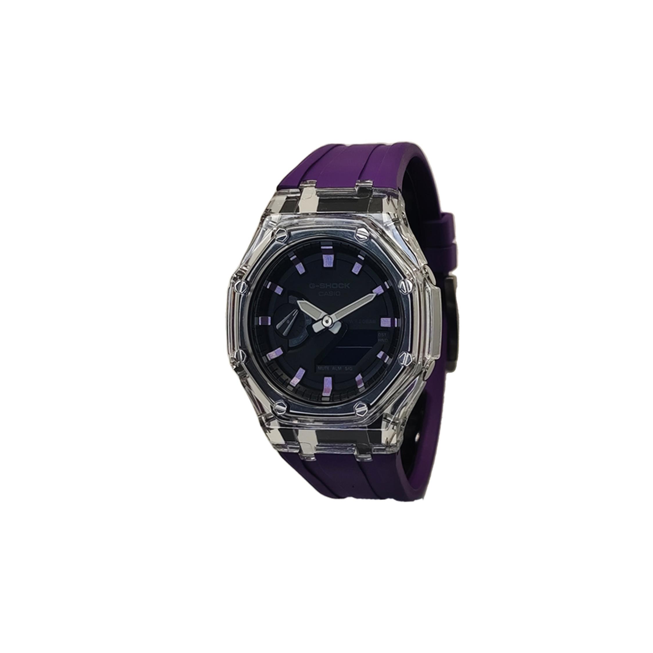 

CASIO Custom Collection Quartz Movement Fluoroelastomer Strap Watch Men s Watches Black Dial GA-2100-1A(Watch3--) Purple Strap