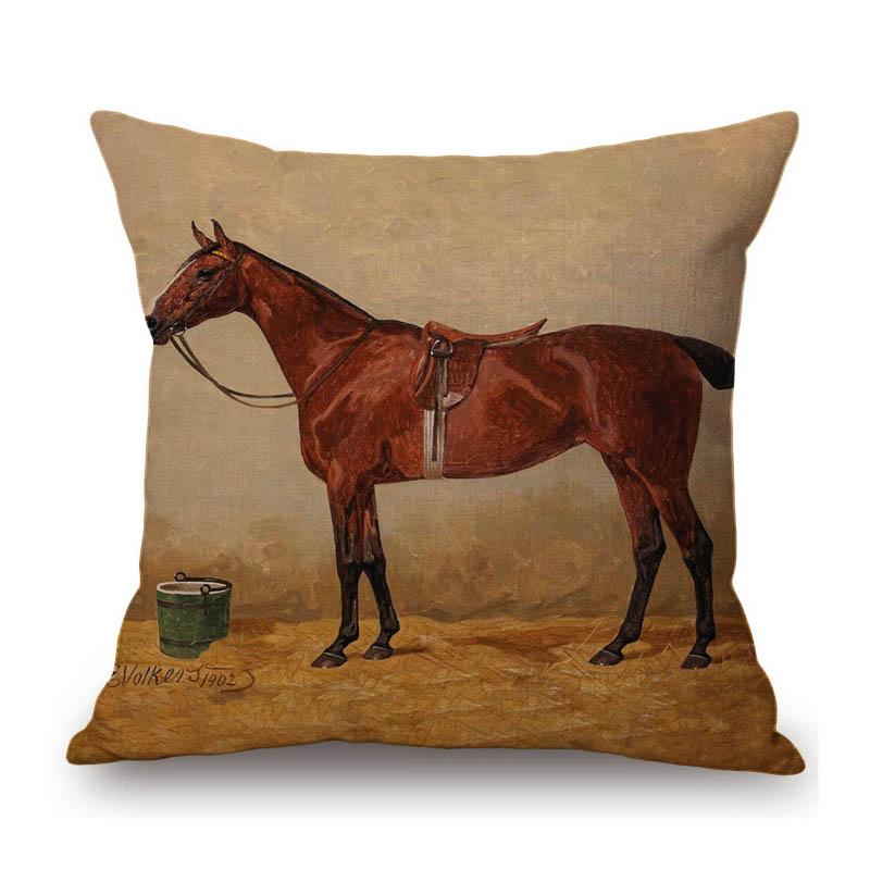 Horse Oil Painting Home Modern Decoration Art Cotton Linen Sofa Throw Pillow Case Lovely Mane Foal Pony Car Seat Cushion Cover