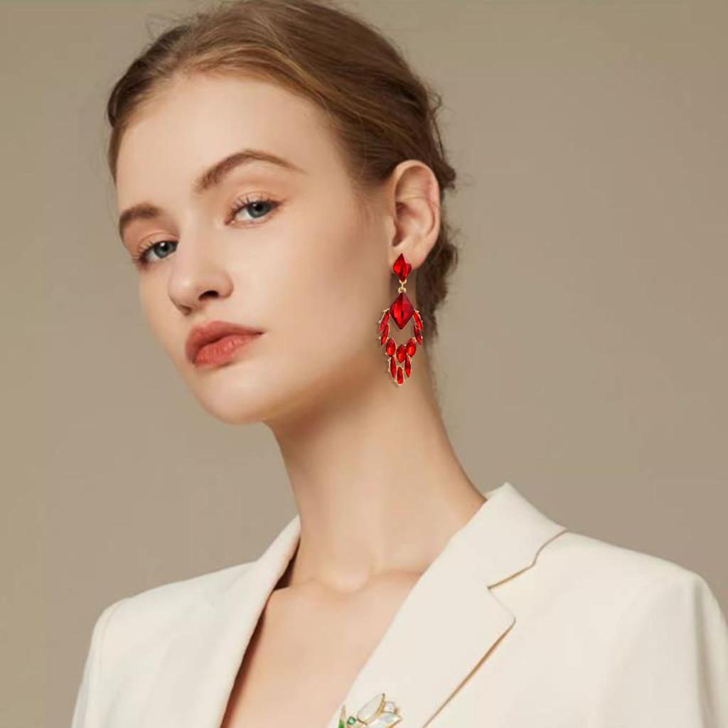 Geometric Crystal Drop Earrings For Women With Electroplated Finish And Party Wear