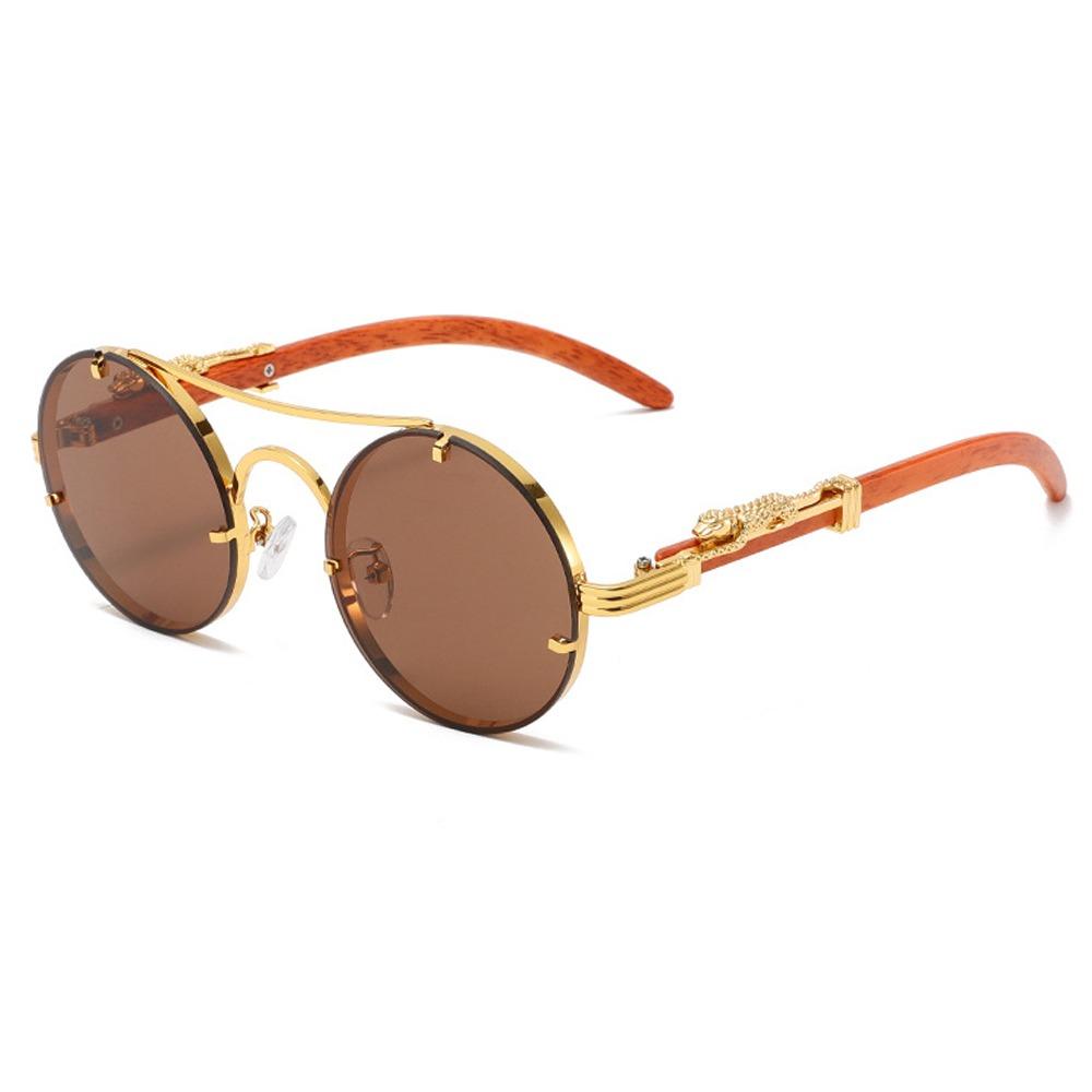 Fashion Luxury Design Round Sunglasses Double Bridge Cheetah Decoration Punk Sun Glasses Uv Protection Gradient Shades Unisex