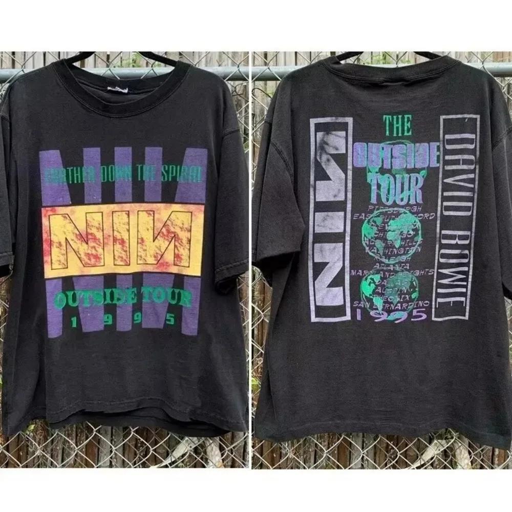 

1995 Nine Inch Nails David Bowie The Outside Tour 2 Side Black Male T-Shirts Short Sleeve Men Women Summer Crew Neck Cotton Tees XXXL