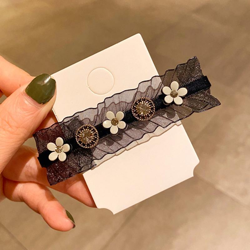 Retro Koronkowe Spinki do Włosów Zestaw dla Kobiet Ręcznie Robione Moda Koreańska Najnowsze Czarne Jedwabne Akrylowe Kwiatowe Klipsy do Włosów Nakrycie Głowy