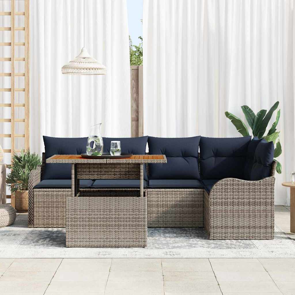 Garden Sofa Set 6 Pieces 5 Seater Grey and Navy Blue