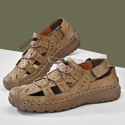 Trendy Brand Men's Hollow Out Sandals Seaside Beach Shoes Men's Outdoor Camping Sandals Handmade Men's Breathable Casual Shoes