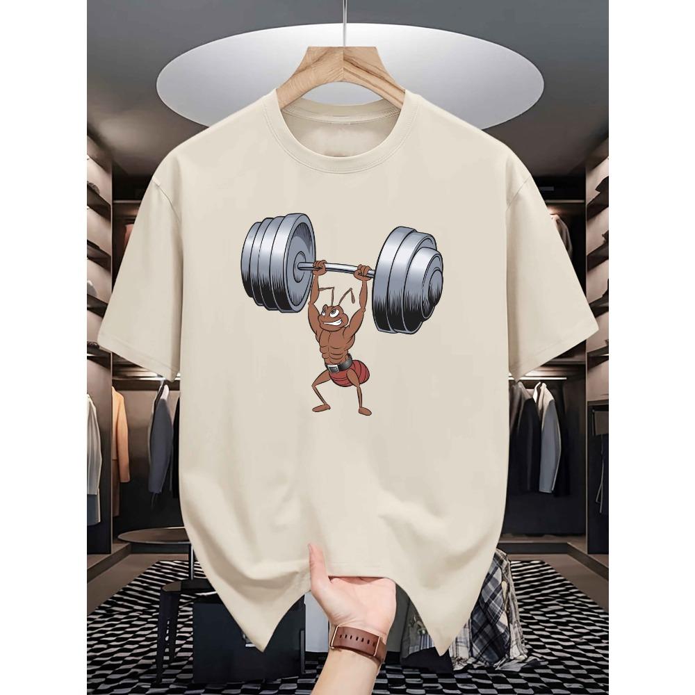 Men's Summer Cotton Fashion Creative Weightlifting Pattern Printed Sports Loose Round Neck Short Sleeve T-shirt
