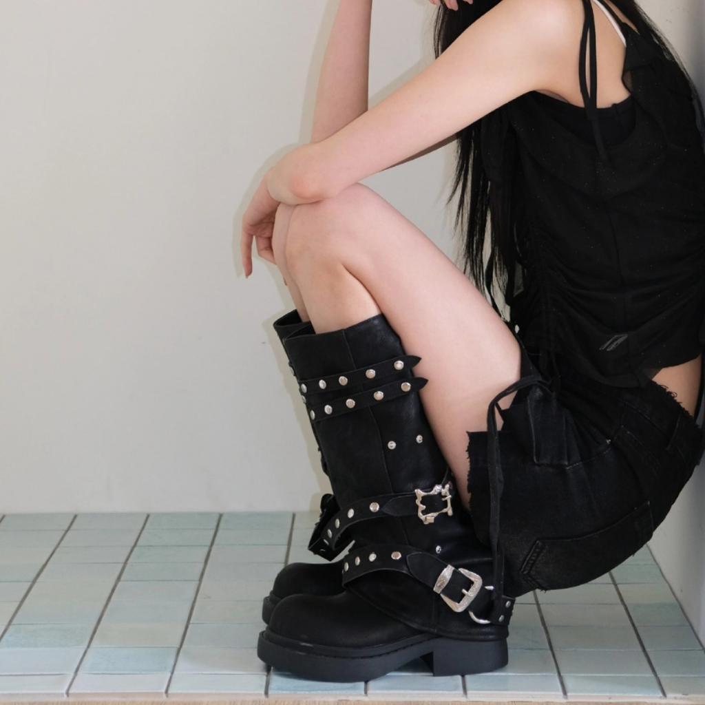 Women Platform Gothic Ankle Combat Boots Rivet Chain Wedges Punk Cosplay Zip Booties Autumn Winter Motorcycle Shoes