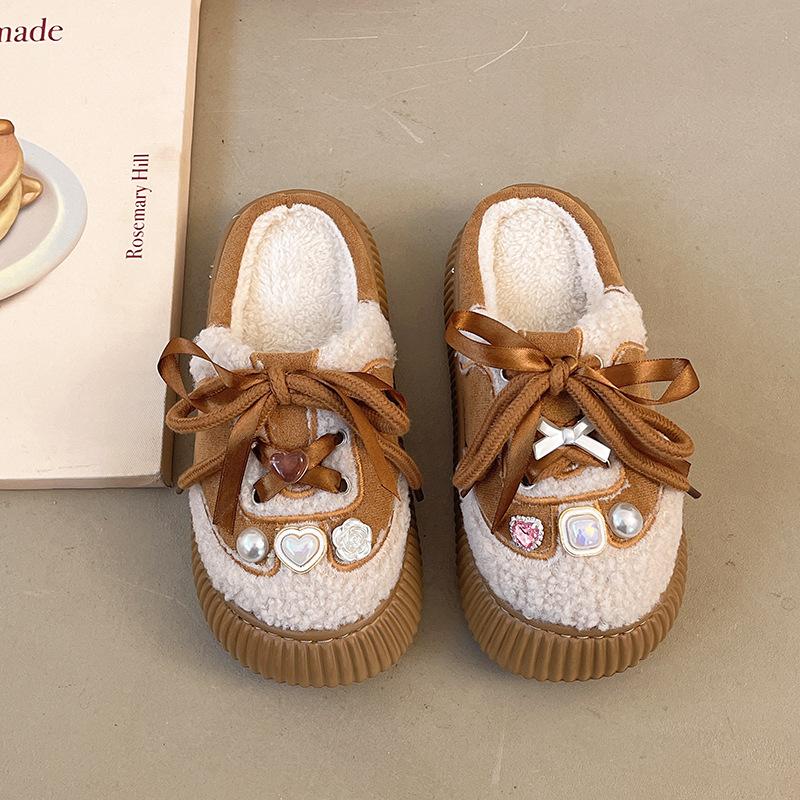 

Thick-bottomed cotton slippers women s 2025 new autumn and winter home indoor and outdoor non-slip small fresh girls slippers to keep warm 41 темно-коричневого
