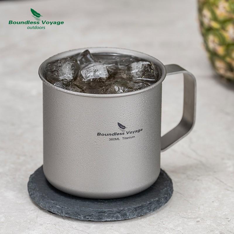 Ultra-Light Titanium Travel Mug With Lid Fixed Handle 360ml Single-Layer Outdoor Camping Cup Hiking Picnic Office