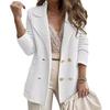 Women's Long Sleeve Tweed Double Breasted Blazer Jacket Notched Lapel Ribbed Open Front Fall Coat with Pockets