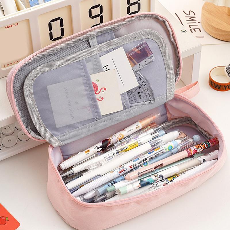 Federmäppchen mit großer Kapazität, Doppelreißverschluss-Schreibwarentasche, Multifunktionales Federmäppchen, Komprimierbare Schreibwarentasche