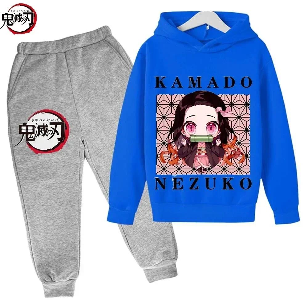 Demon Slayer Anime Tanjiro And Nezuko Kid Hoodie Sweatshirt Child Korean Kpop Street Style Sweatshirt Girl Streetwear Suit