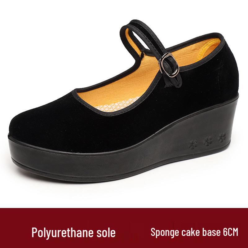 Scarpe di stoffa nere da donna: Stile Vecchio Pechino, Suola Piatta Spessa, Adatto per Mezza Età e Anziani, Perfetto per Etichetta Alberghiera e Ballo.