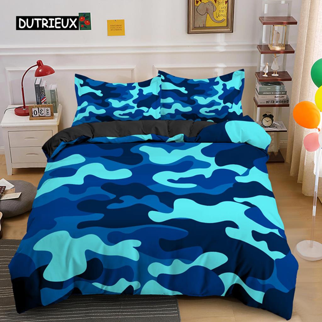 Kamuflasje Sengetøy Sett Gutt Tenåring Barn Abstrakt Dynetrekk med Putetrekk King Queen Twin Størrelse Polyester Dynetrekk 2/3 stk