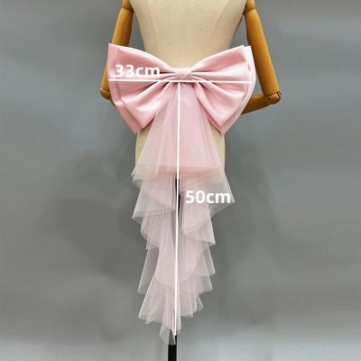 1 Piece Women'S Dress Bridal Belt Big Satin Bow Knots Accessories Elegant Detachable Satin Tulle Bow Wedding Dress Decoration