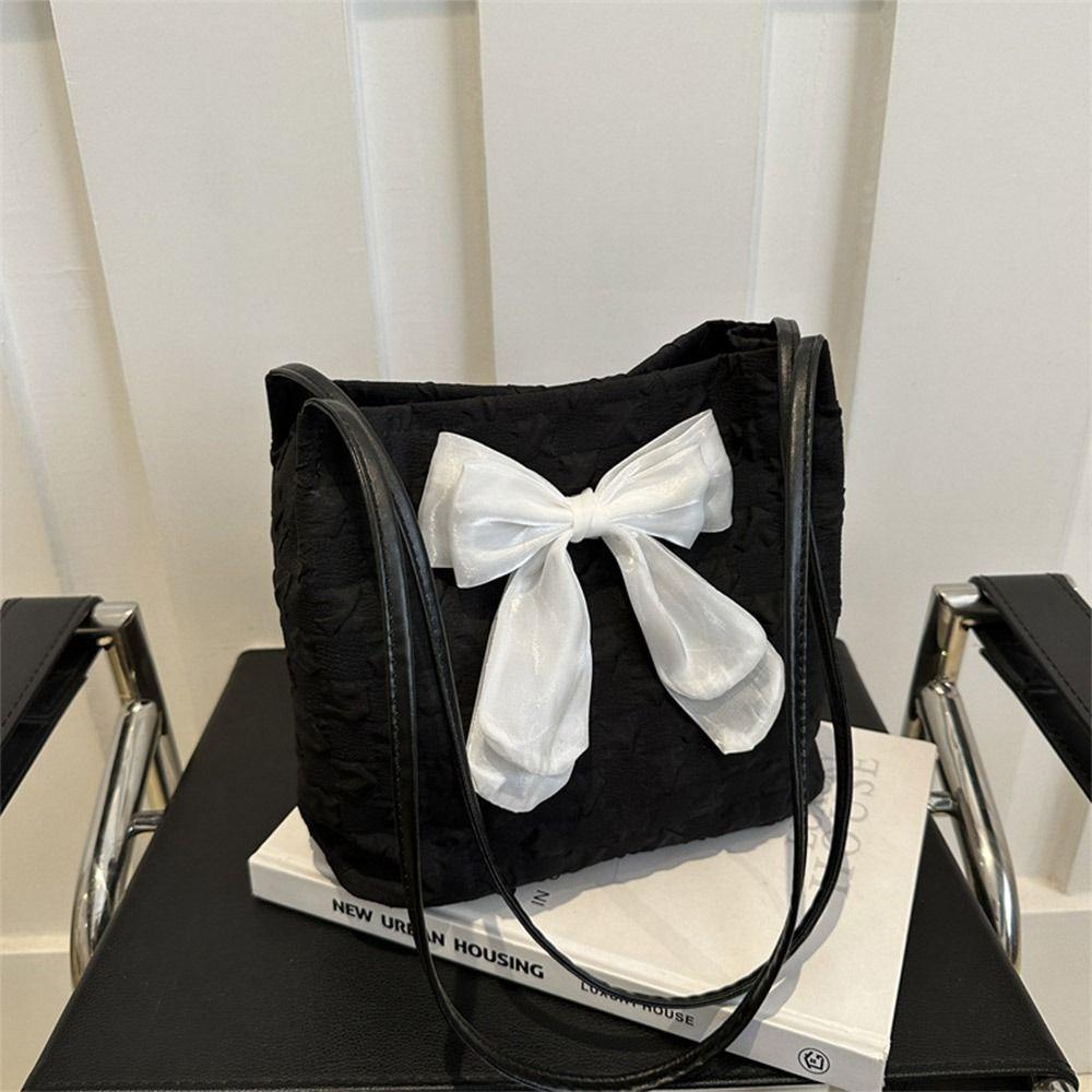 

Large Capacity Bow Handbag Creativity Reusable Korean Style Shoulder Bags Canvas Bag Shopping Bag Casual Tote Bags чорний
