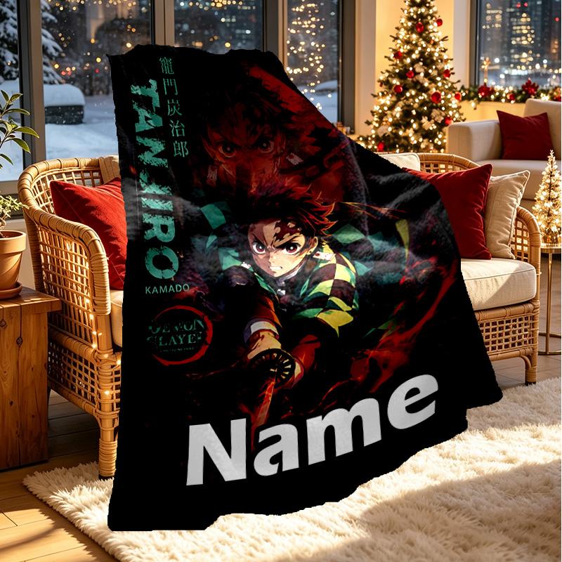 Custom Name Personalized Demon Slayer Print Blanket, Home Decor, Bedroom, Sofa, Camping, Couch, Gifts for Birthday Christmas