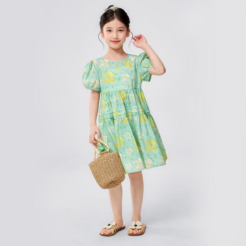 Girls' 100% Cotton Floral Puff Sleeve Princess Dress