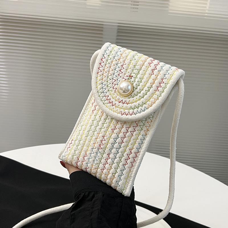 Colorful Woven Crossbody Straw Bag: Cute Cotton Rope Design, Perfect for Cell Phones - A Stylish Single Shoulder Bag for Women