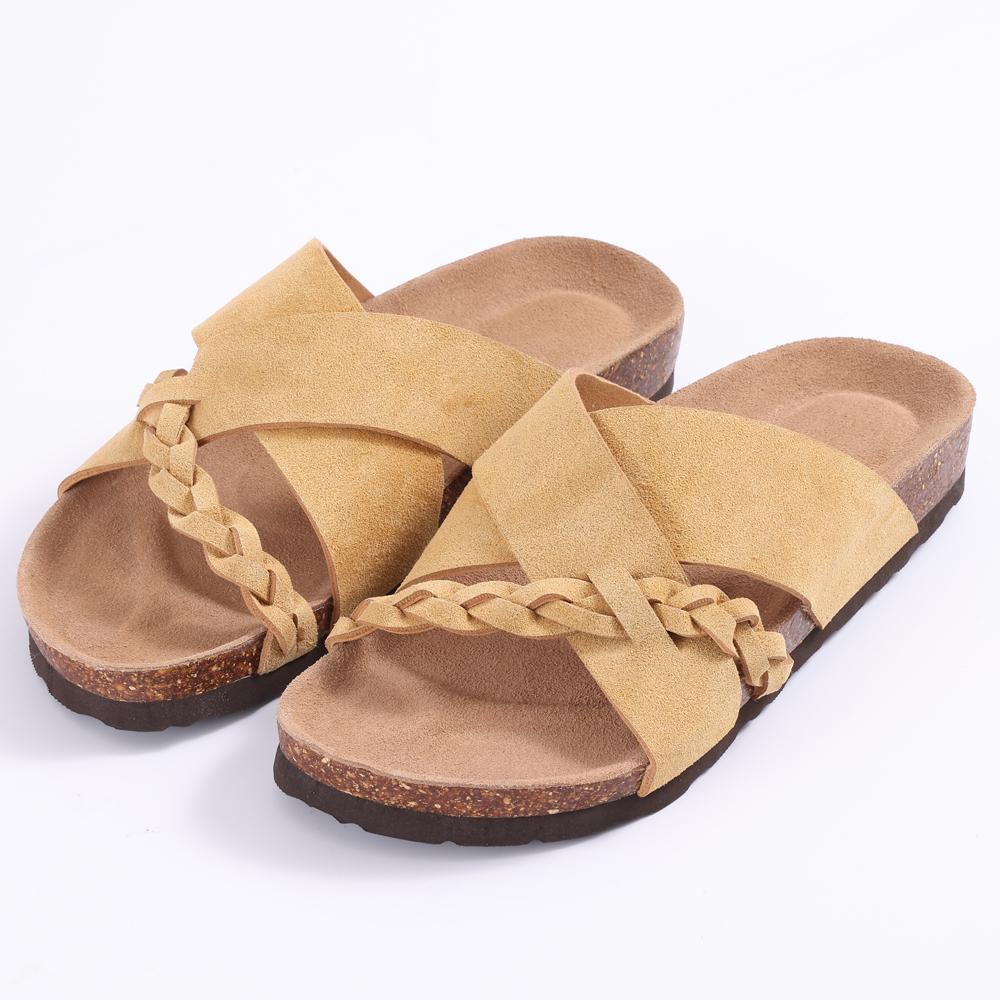 

Fashion Smile New Women s Slides Soft Cork Footbed Sandals Comfortable Walking Slip-on Flat Sandals Arch Support Braided Straps Slippers 36 коричневый