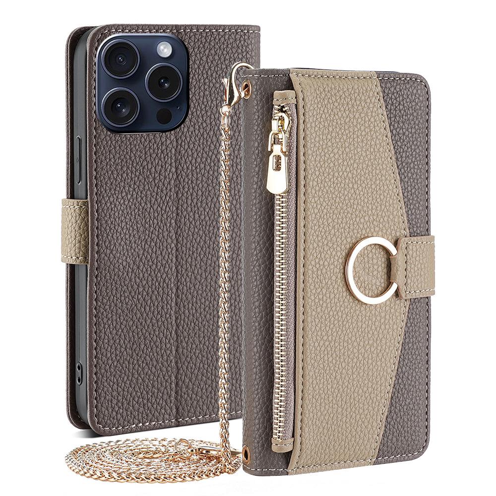 iPhone 16 Pro Flip Protective Case with Card Slot, Lanyard, Stand, Leather Design for Apple 17/12/13/15 Models.