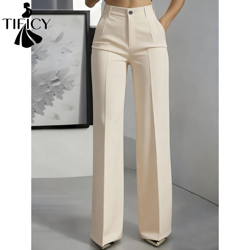 TIFICY Women's Fashion Casual Solid Color Print High Waist Trousers Pants & Capris