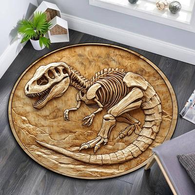 Runder Teppich mit Dinosaurier-Fossilien-Relief, Teppich für Wohnzimmer, Schlafzimmer, Sofa, Spielzimmer-Dekor, rutschfeste Bodenmatte