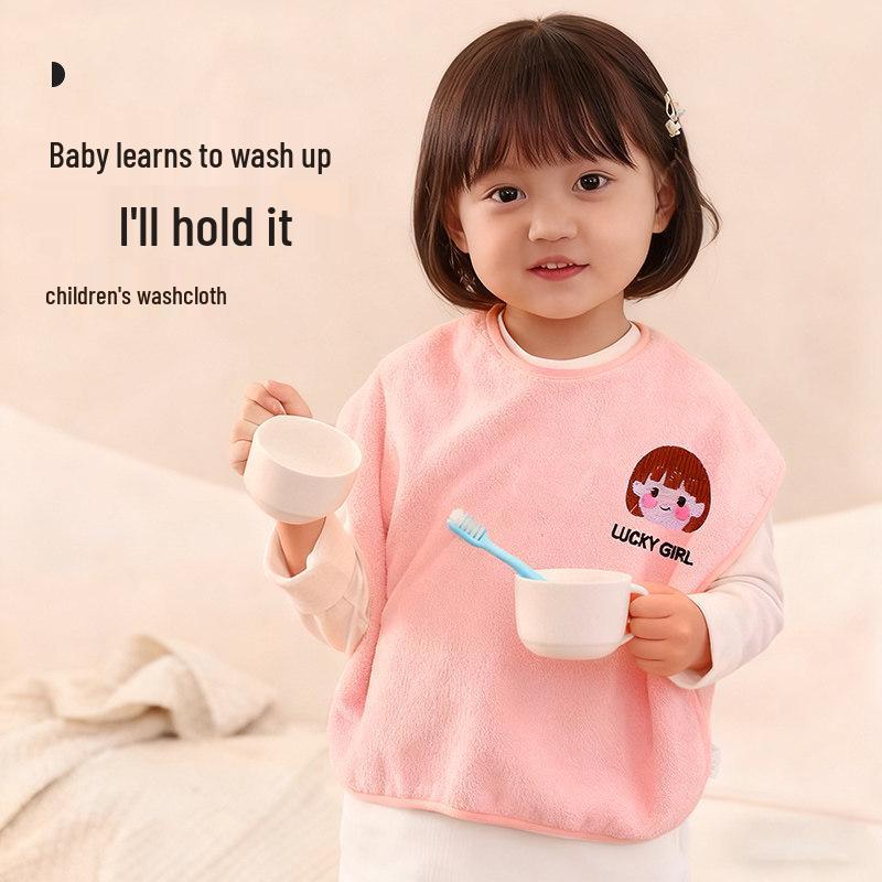 

Водонепроницаемый детский нагрудник и впитывающее полотенце с держателем для зубной щетки розовый