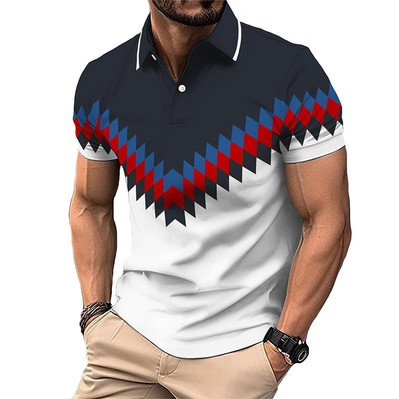 Men's Summer Short Sleeved Shirt with Personalized 3D Printed Button Polo Shirt
