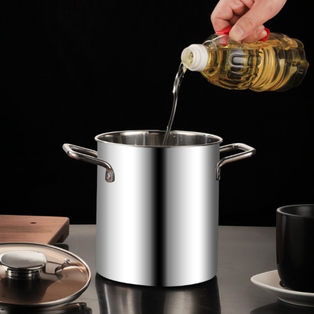 Multi-functional 304 Stainless Steel Deep Frying Pot with Filter Basket Glass Lid Deep Fryer Universal Mini Soup Pot Dormitory