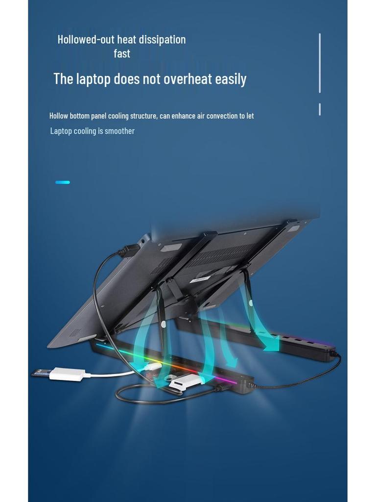Portable Aluminum Laptop Stand with RGB Lighting and Cooling Support