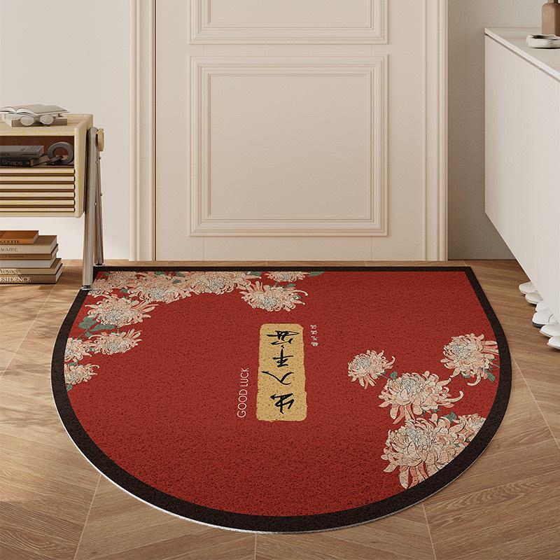 

Полукруглый красный китайский дверной коврик Шелковое кольцо ПВХ дверной коврик Скребок песок пыль износостойкий грязный коврик 45*75
