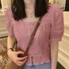 ZANZEA Women Casual Square Neck Short Sleeve Summer Patchwork Crochet Blouse