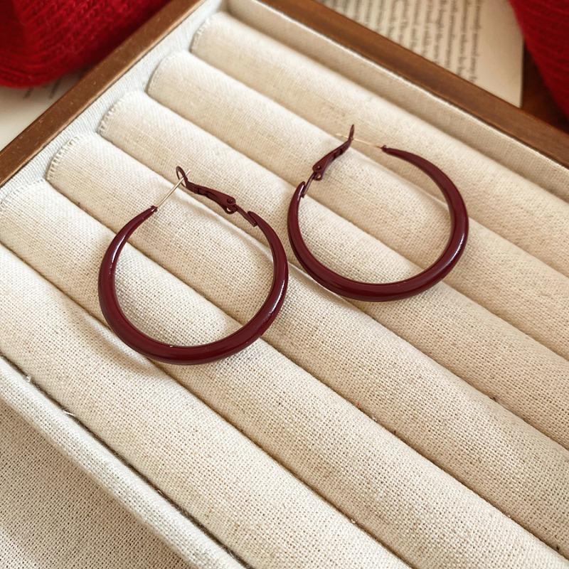 Silver Needle New Year's Red Zircon Geometric Earrings Retro Fashion Temperament Versatile Earrings Light Luxury Premium Earrings Women