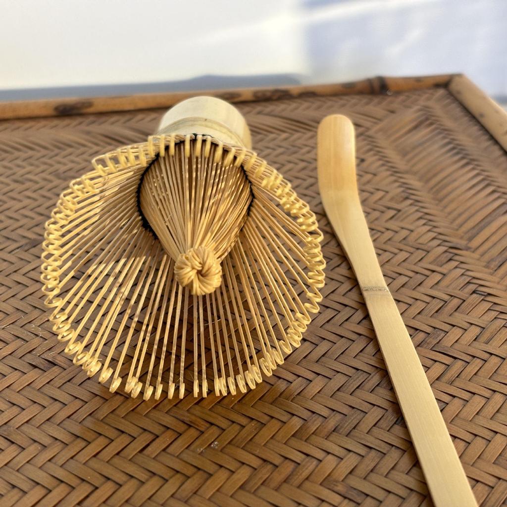 Sample Song Dynasty Matcha Ceremony Tool Set: Hundred-Pronged Bamboo Whisk, Chasen Stand, Tea Scoop, Stirring Brush
