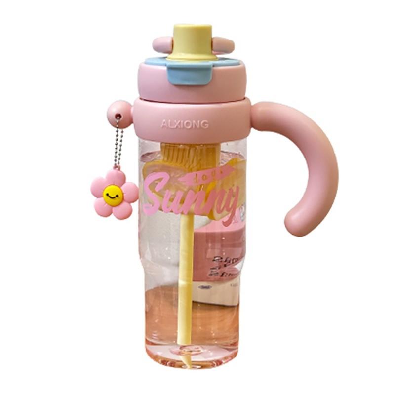 Big Handle Tea Cup Cute Creative with Handle Easy To Carry Double Drinking Straw Direct Drinking Large Capacity Water Cup
