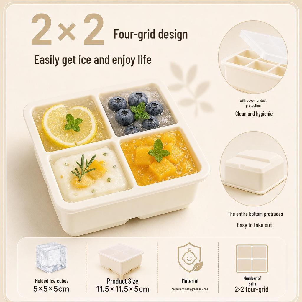 Square Ice Cube Tray with Lid - Large Silicone Mold for Home Use