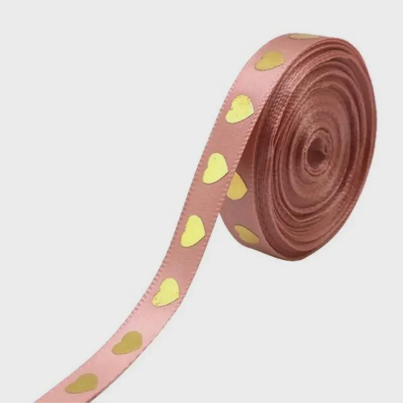 1cm Gold Pfirsichherz Heißfolienprägung Liebesdruck Band, 10m/Rolle - Ideal für Geschenkverpackung