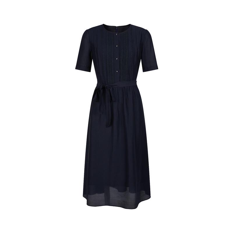 JUZUI Women's Embroidered Patchwork Cinched Waist Midi Dress