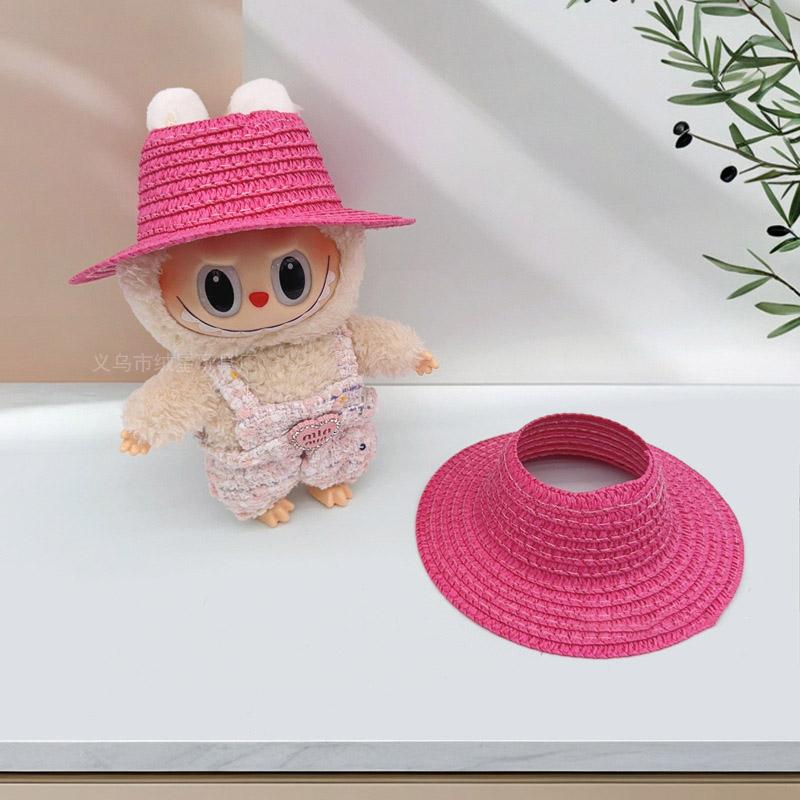 Labubu Hollow Top Open Straw Hat Knitted Hat Party Dress Accessories Rustic Style Labubu Baby Clothes Decoration with