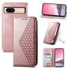 For Google Pixel 8a Case Imprinted Rhombus Pattern PU Leather Phone Cover with Handy Strap