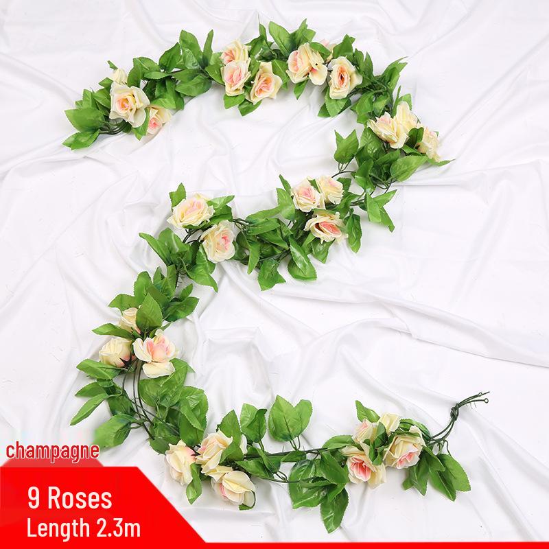 Artificial Rose Vine Ceiling Decor with Rattan for Living Room and AC Pipe Cover