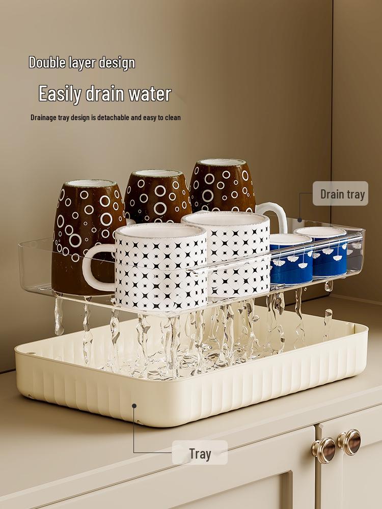 Dvouvrstvá čajová souprava a stojan na uložení šálků - Domácí pultový tác, Design bez nutnosti vrtání