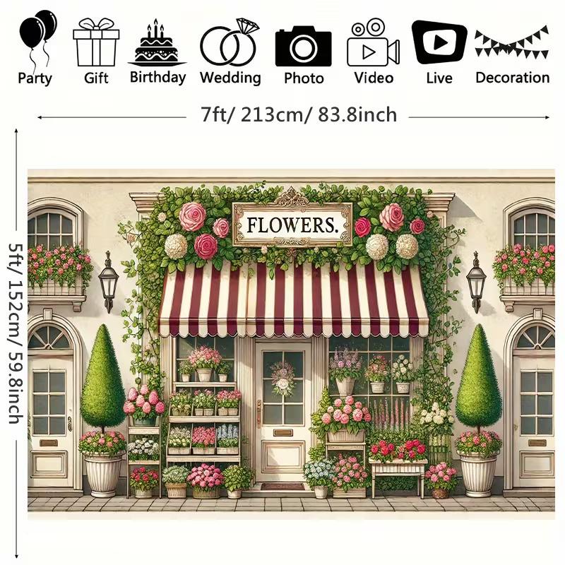 2D Vintage Flower Shop Backdrop, Romantic Floral Store Photography Background