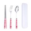 Ins Style Cartoon Stainless Steel Cutlery Set: Portable Chopsticks, Spoon & Fork for Students & Travel