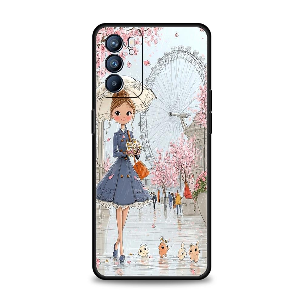Cartoon Girl Phone Case For Oppo A17 A31 A54 A57 A78 A79 A98 Find X5 X6 Reno 6 7 8 10 11 12 13 F Pro 5G Soft TPU Cover Funda Bag