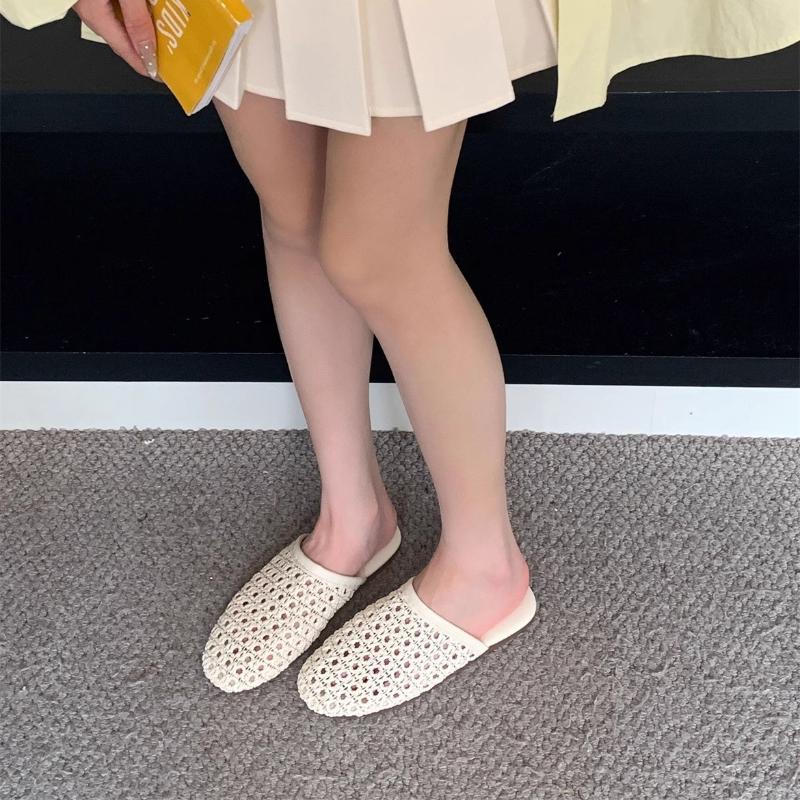 Fashion 2025 New Women Flat Sandals Mesh Knit Hollow Braided Summer Breathable Non Slip Slip-On Dressy Casual Vacation Slides Slippers