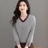 Sweater Women's Color-blocking Short Fashionable V-neck Base Shirt Top
