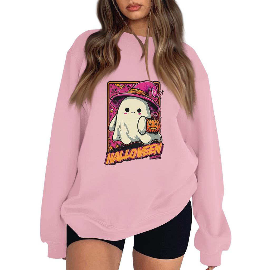 Women's Pullover Dropped Shoulder Halloween Print Sports Sweatshirt Top